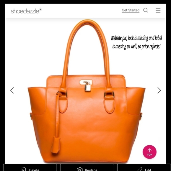 🌿Heggins Structured Orange faux-leather shoulder bag with gold tone hard - Picture 3 of 13